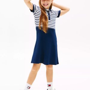 Kids' Stretch Polo Skater Dress-Carbon Navy
