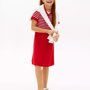 Kids' Stretch Polo Skater Dress-Deep Crimson