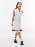 Kids' Sleeveless Pleated Polo Dress-Optic White