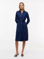 Denim Belted Shirtdress-Dark Wash