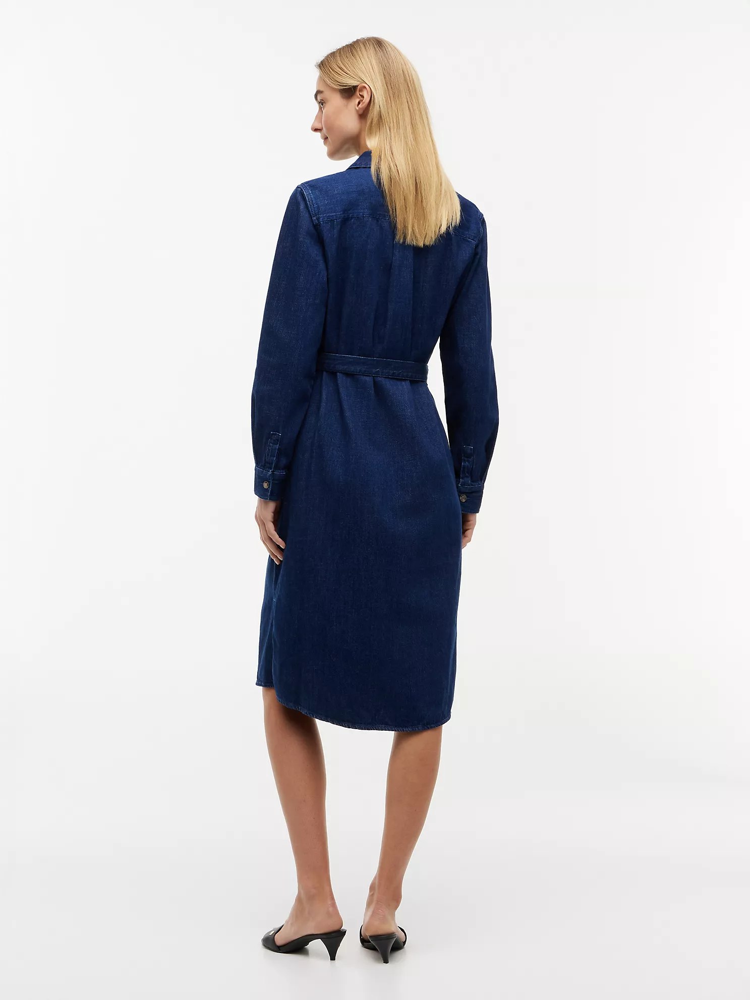 Denim Belted Shirtdress-Dark Wash - Image 2