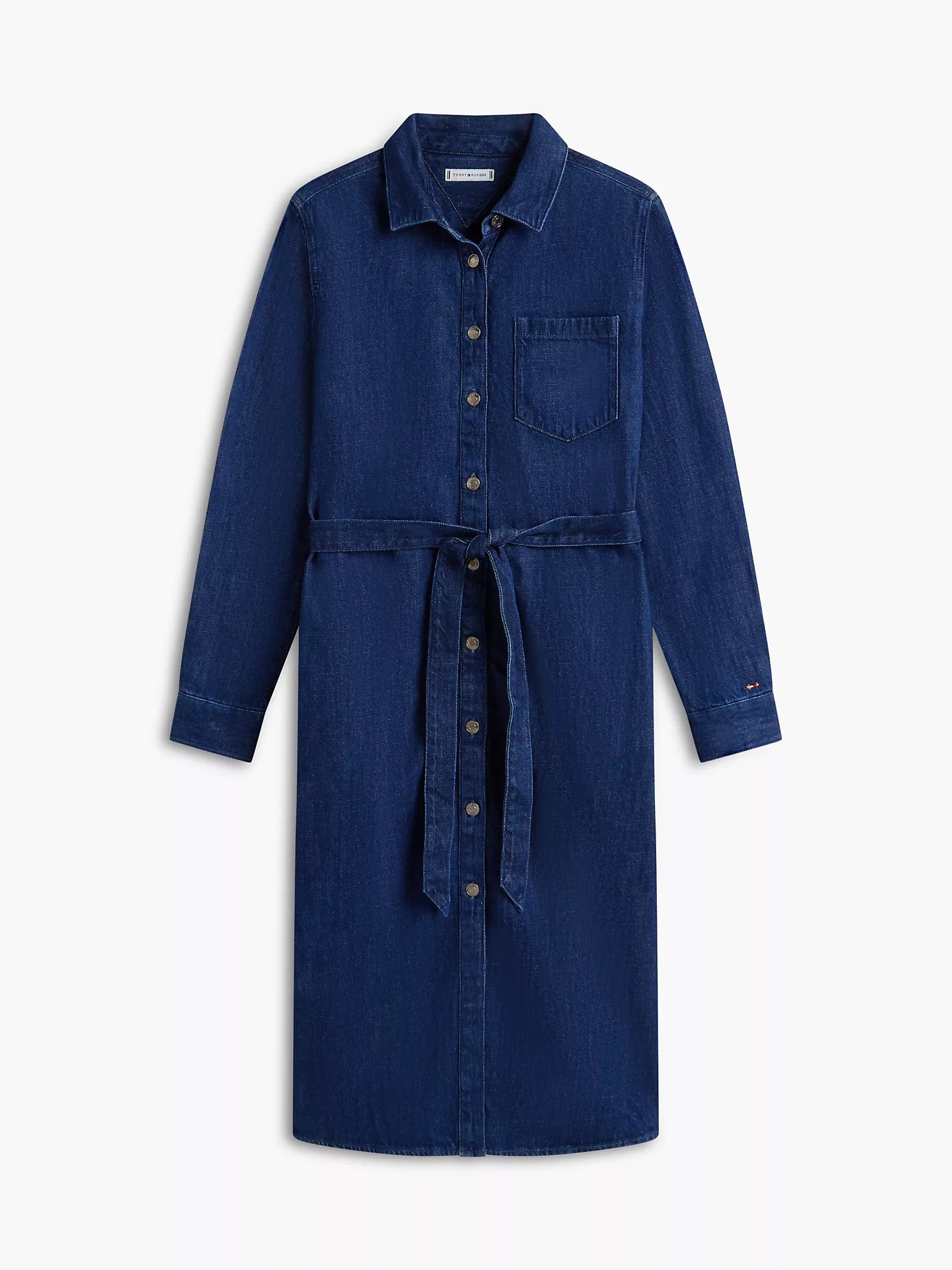 Denim Belted Shirtdress-Dark Wash - Image 4