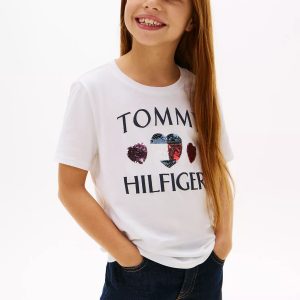 Kids' Sequin Heart Logo T-Shirt-Optic White