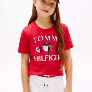 Kids' Sequin Heart Logo T-Shirt-Primary Red