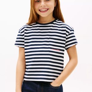 Kids' Stripe Pocket T-Shirt-Dark Night Navy Stripes
