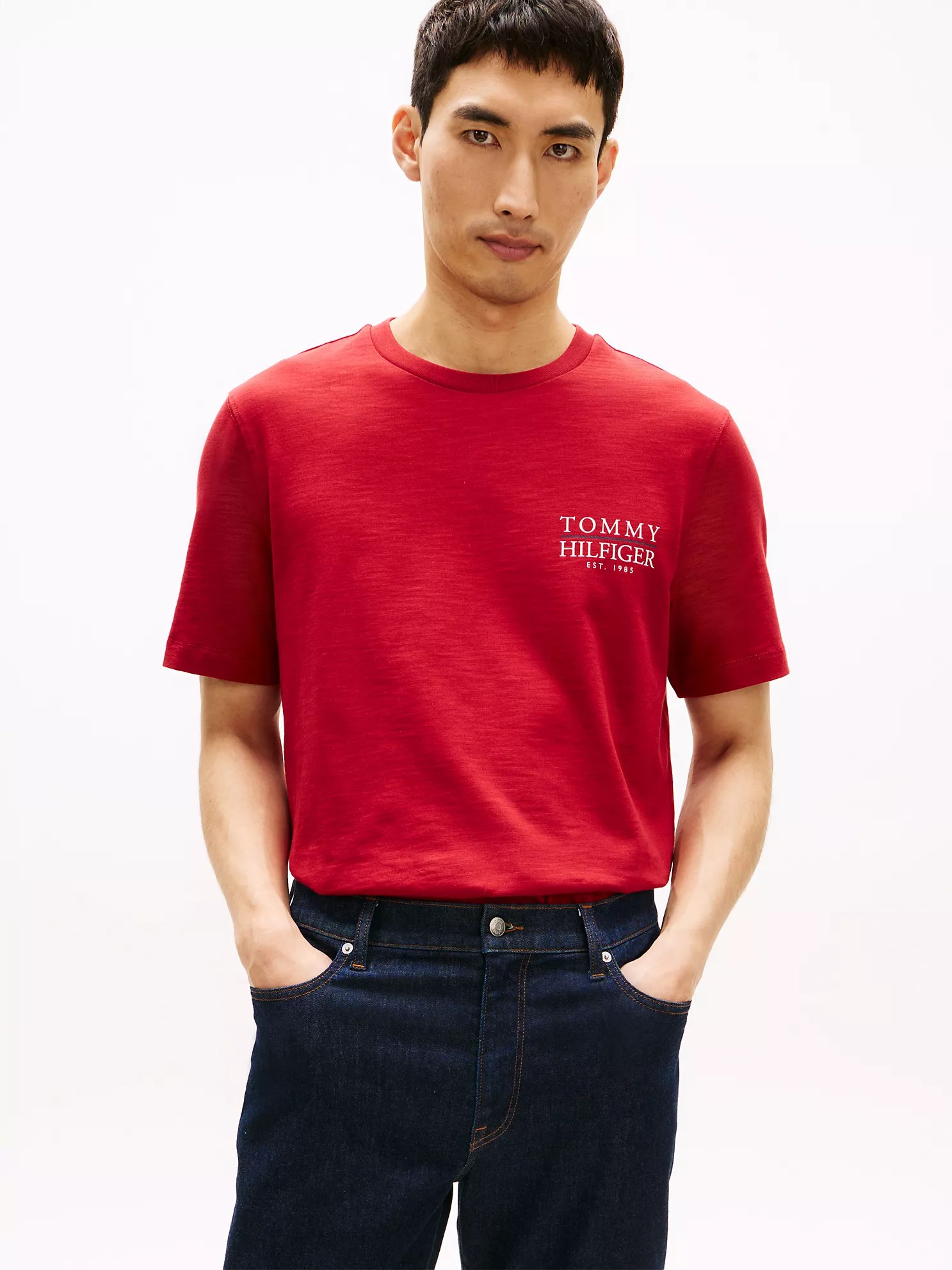 Back Logo Graphic Slub Cotton T-Shirt-Regatta Red