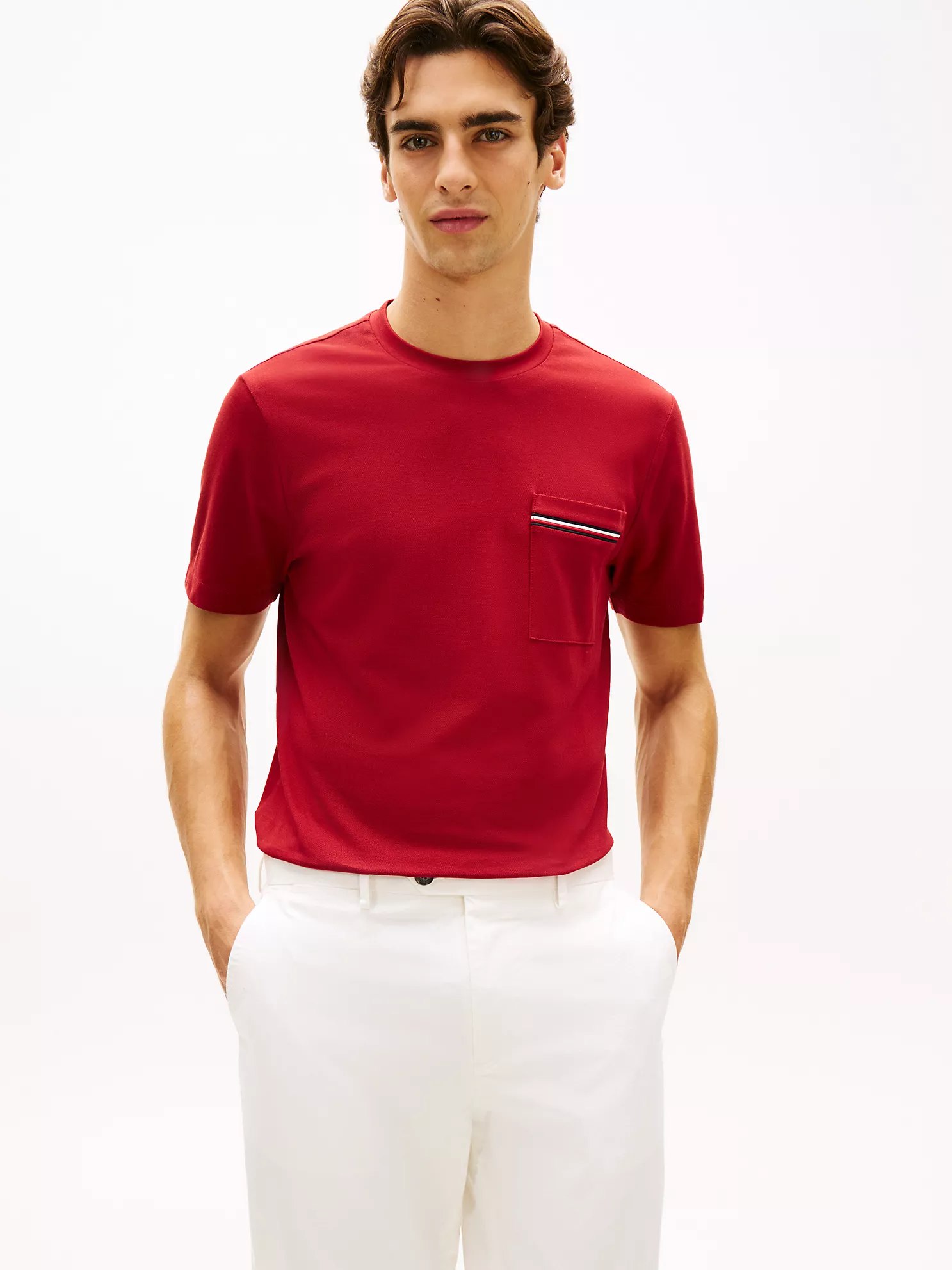 Signature Stripe Pocket Pique T-Shirt-Regatta Red