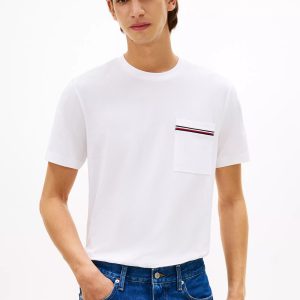 Signature Stripe Pocket Pique T-Shirt-White