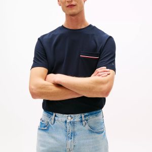 Signature Stripe Pocket Pique T-Shirt-Navy