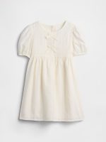 babyGap Puff Sleeve Bow Dress-Ivory Cream Frost