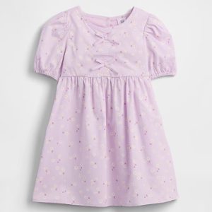 babyGap Puff Sleeve Bow Dress-Pale Lilac Purple Floral