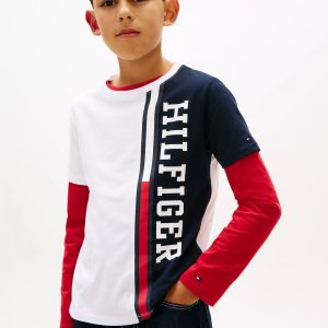 Kids' Vertical Colorblock Logo T-Shirt-Optic White