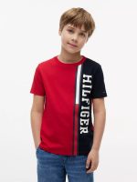 Kids' Vertical Colorblock Logo T-Shirt-Primary Red