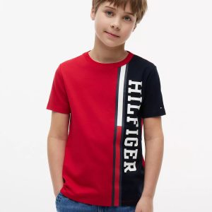 Kids' Vertical Colorblock Logo T-Shirt-Primary Red