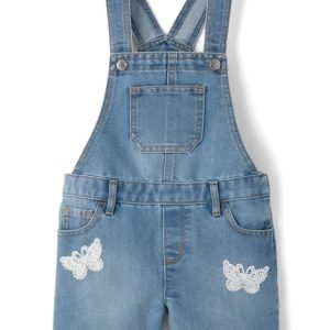 Baby And Toddler Girls Crochet Applique Shortalls-reagan wash