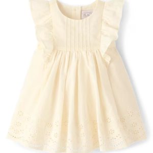 Baby Girls Eyelet Flutter Dress-fair ivory