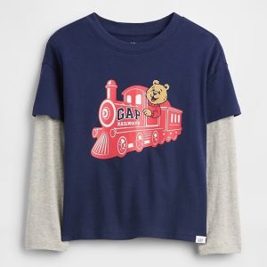 babyGap Graphic T-Shirt-New Navy Blue Train Bear