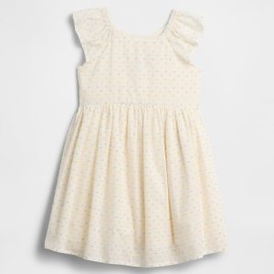 babyGap Flutter Sleeve Dress-Ivory Cream Frost Dots