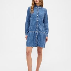 Denim Peplum Mini Dress Regular-Medium Wash