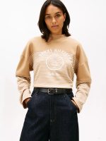 Nautical Stripe Cropped Sweatshirt-Iconic Camel