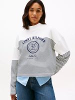 Nautical Stripe Cropped Sweatshirt-Ecru