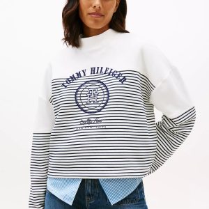 Nautical Stripe Cropped Sweatshirt-Ecru