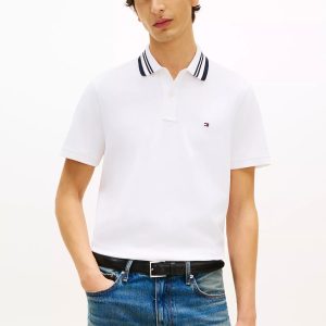 Regular Fit Jacquard Tipped Polo-White