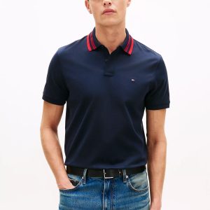 Regular Fit Jacquard Tipped Polo-Navy