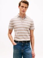 Regular Fit Stripe Wicking Polo-Smooth Taupe/White Stripe
