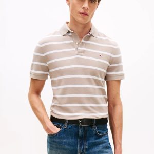 Regular Fit Stripe Wicking Polo-Smooth Taupe/White Stripe