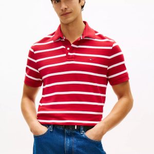 Regular Fit Stripe Wicking Polo-Medium Red/White Stripe