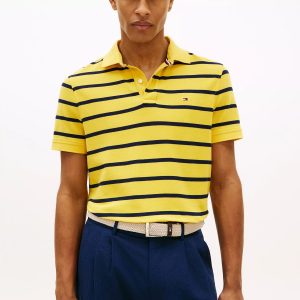 Regular Fit Stripe Wicking Polo-Pollen/Black Stripe
