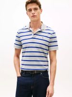 Regular Fit Stripe Wicking Polo-Grey Heather/Blue Stripe