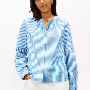 Collarless Poplin Shirt-Vibrant Indigo