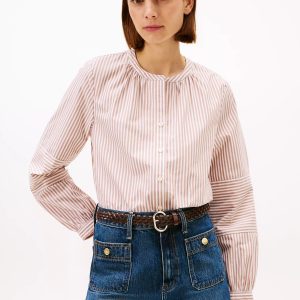 Collarless Poplin Shirt-Tawny Rose