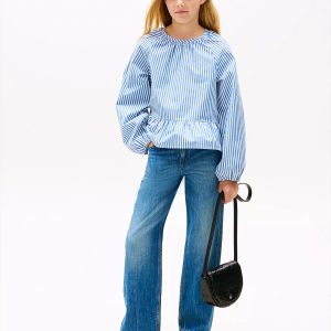 Kids' Stripe Poplin Top-Vibrant Indigo