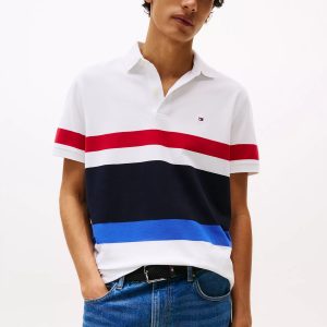 Regular Fit Block Stripe Polo-Optic White Colorblock