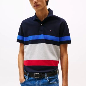 Regular Fit Block Stripe Polo-Navy Colorblock