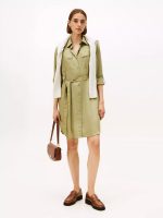 Long-Sleeve Belted Utility Shirtdress-Faded Olive