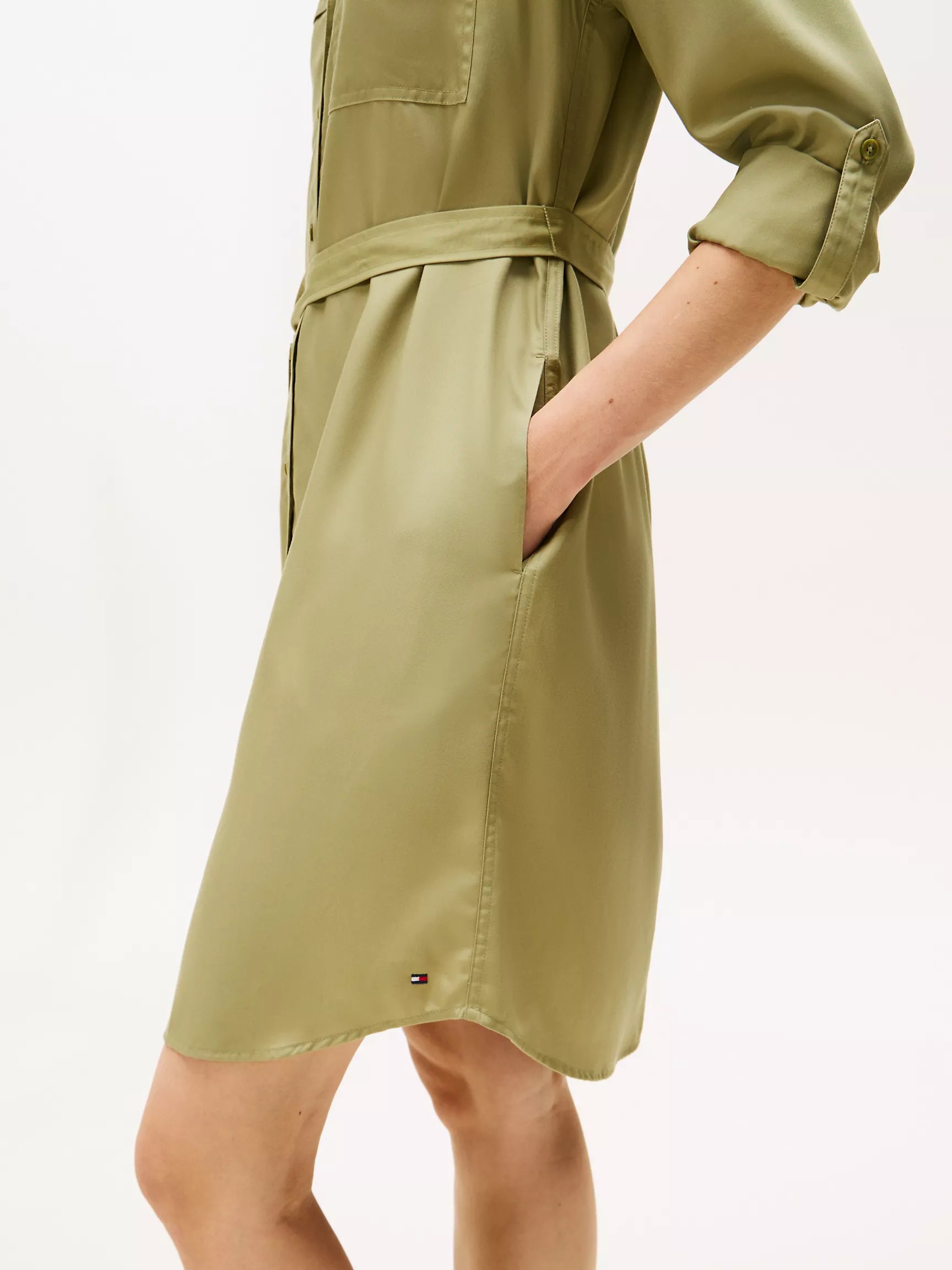 Long-Sleeve Belted Utility Shirtdress-Faded Olive - Image 3
