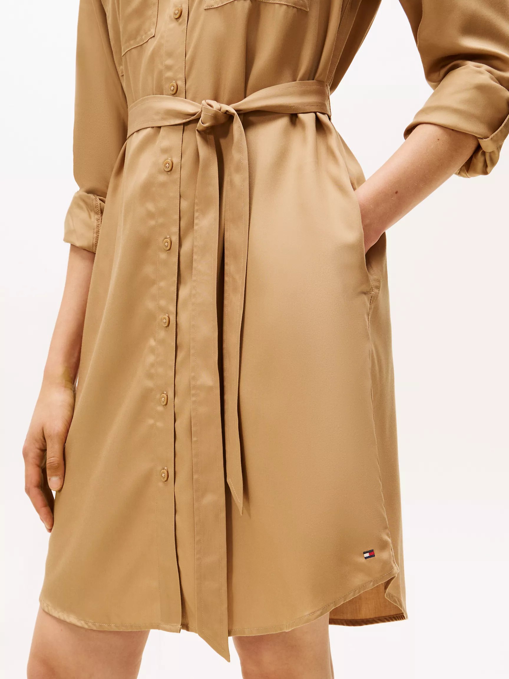 Long-Sleeve Belted Utility Shirtdress-Safari Canvas - Image 2