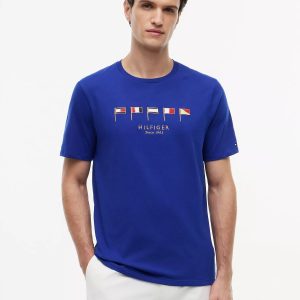 Embroidered Nautical Flag T-Shirt-Wedge Blue