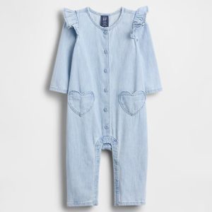 Baby Denim Heart Pocket One-Piece-Medium Wash