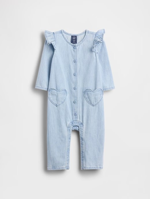 Baby Denim Heart Pocket One-Piece-Medium Wash