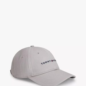 Embroidered Tommy Logo Baseball Cap-Sterling Grey