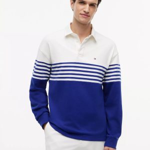 Relaxed Fit Long-Sleeve Colorblock Polo-Wedge Blue