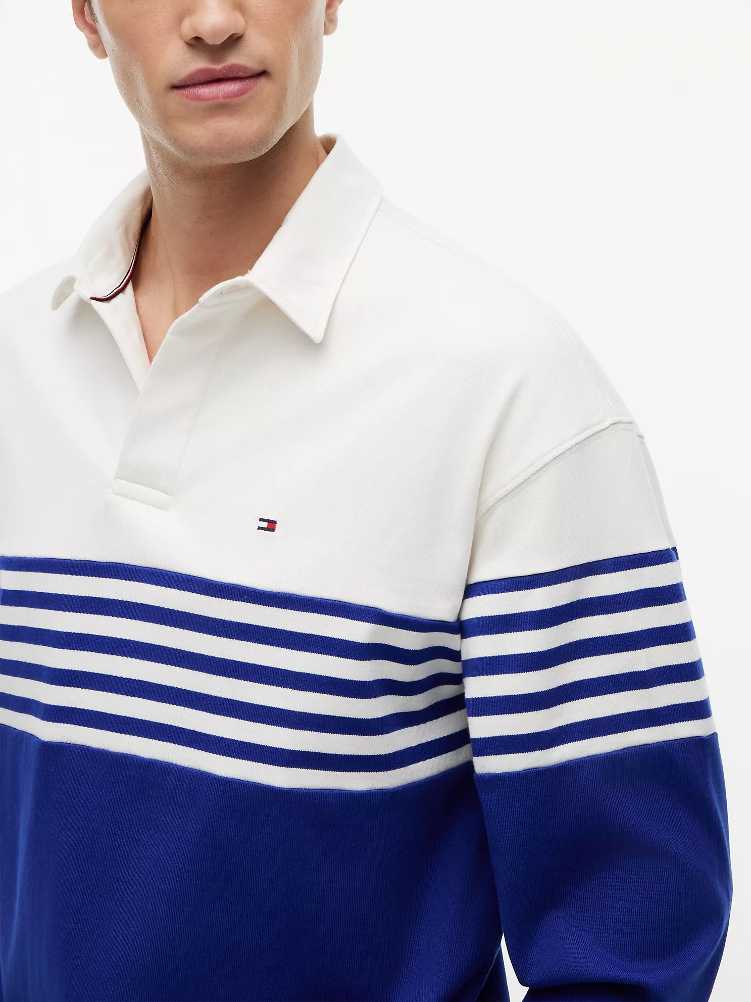 Relaxed Fit Long-Sleeve Colorblock Polo-Wedge Blue - Image 2