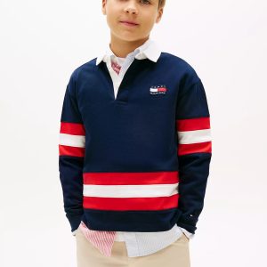 Kids' Logo Graphic Stripe Rugby Polo-Navy