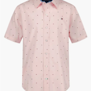 Tommy Hilfiger Kids' Flag Short Sleeve Button-Up Shirt-Icy Pink
