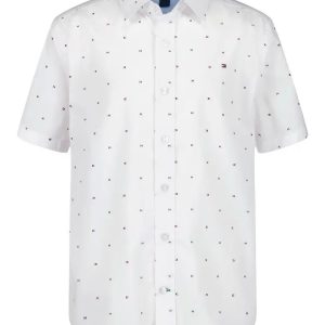 Tommy Hilfiger Kids' Flag Short Sleeve Button-Up Shirt-Fresh White